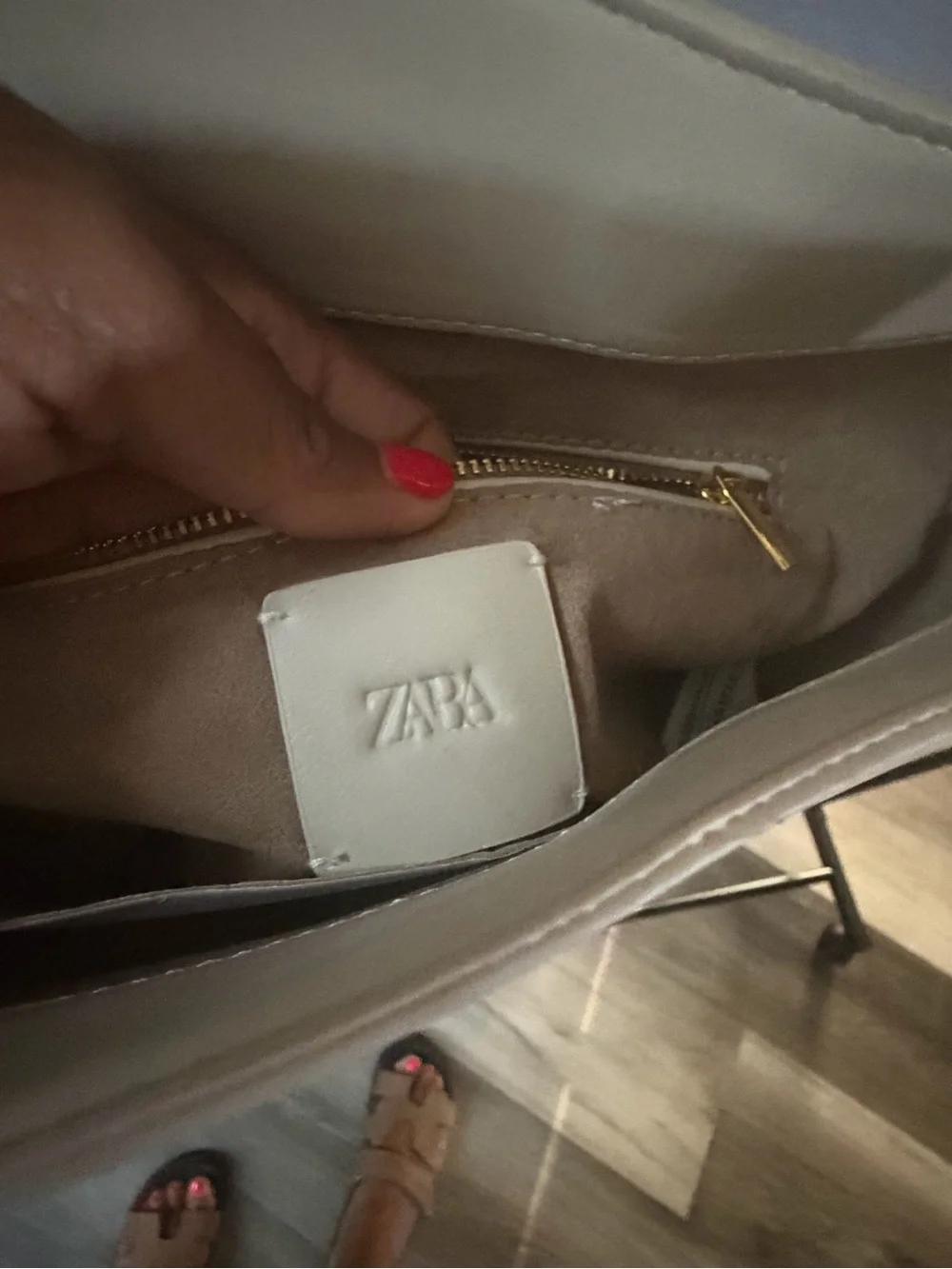 Zara Cream Crescent Shoulder Bag with Decorative Bead Detail